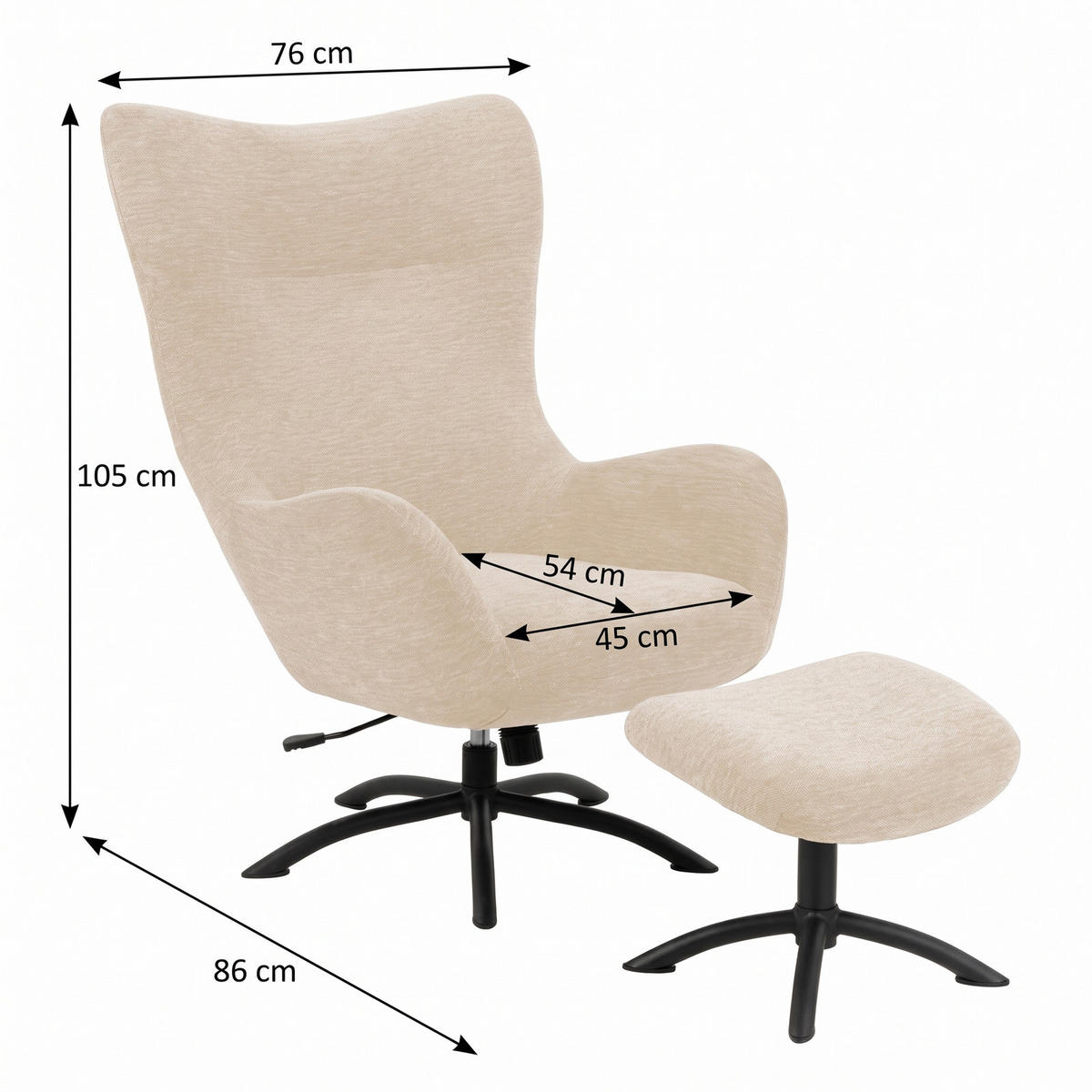 FÅTÖLJ Talgarth för 1 person 76 x 86 x 105 cm – cremefärgad - Cremefärgad, Träbaserade material/Textil (76/105/86cm) - ebuy24