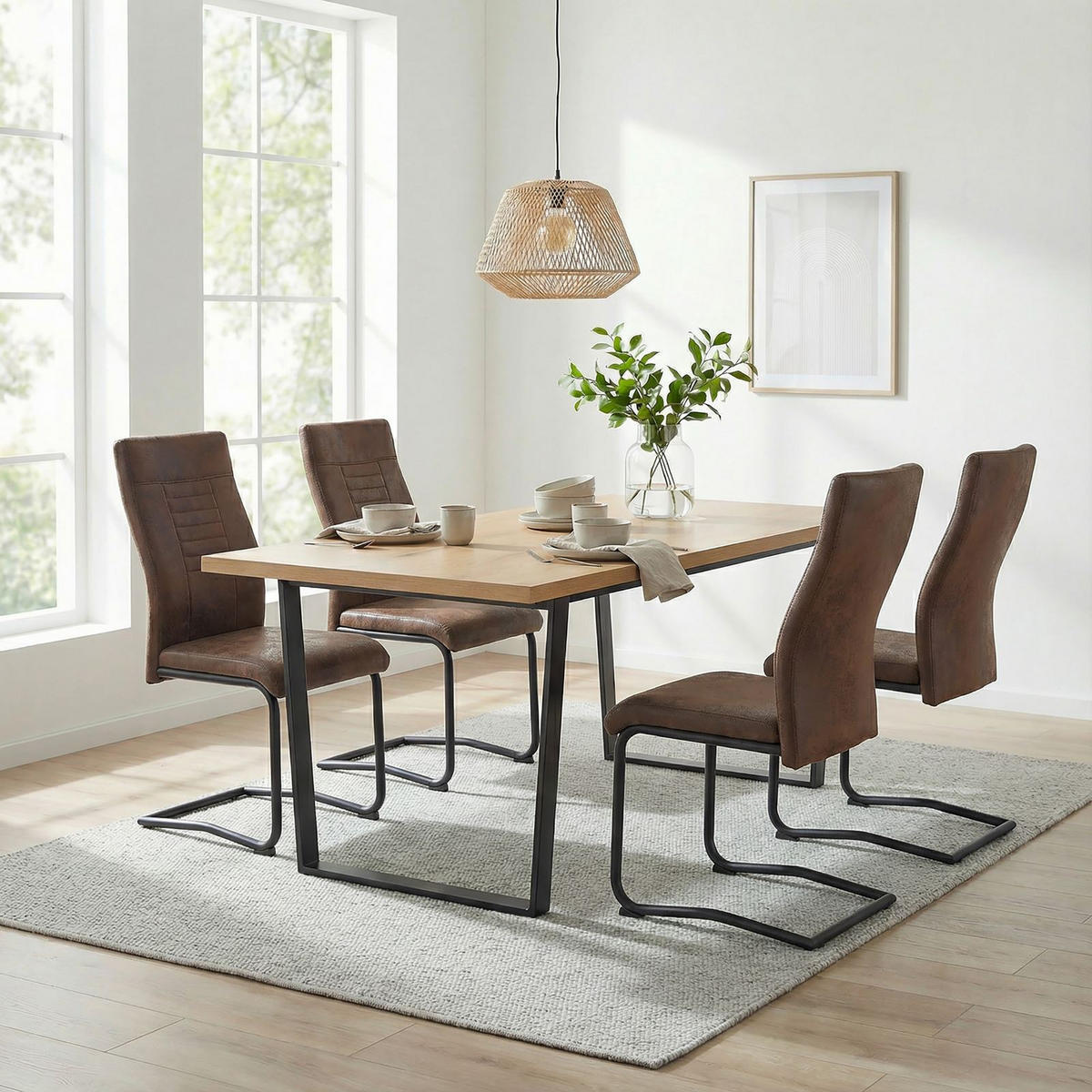 ESSGRUPPE VIDAGO ALBA 5er Set schwarz, Wildeiche, Vintage - Schwarz, Holzwerkstoff - IDIMEX