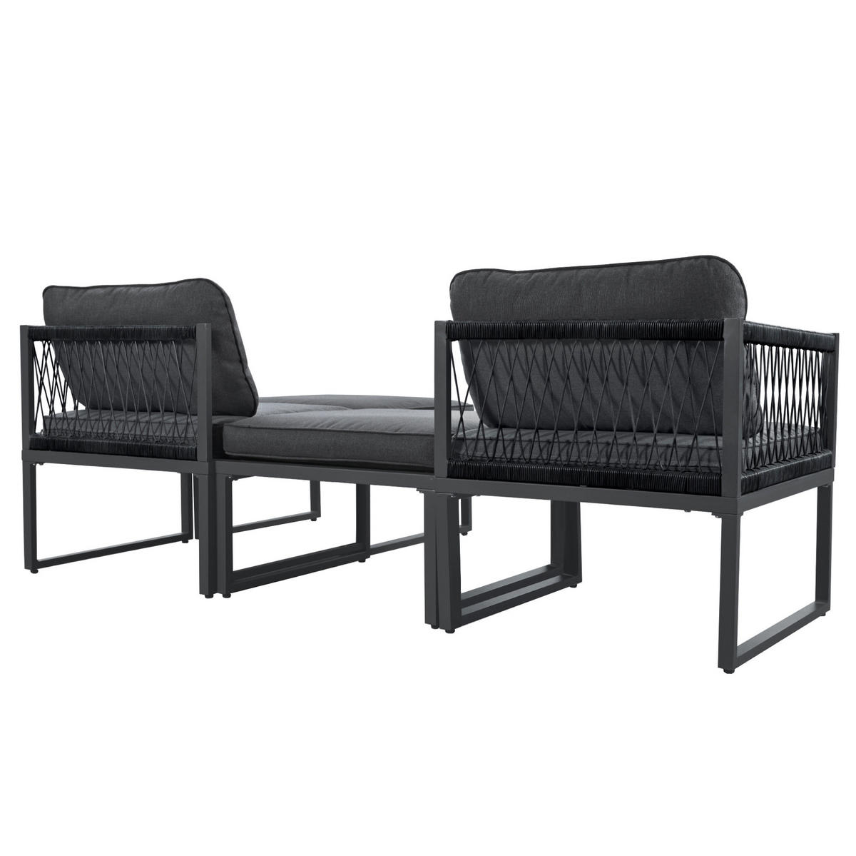GARTENLOUNGE-SET 66/60/64 cm mit 2 Sesseln, 2 Hockern, höhenverstellbarem Tischhocker und flexiblen Kombinationen, Grau - Grau, Metall - Redom