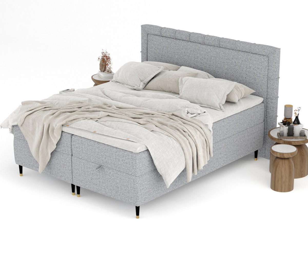 BOXBETT Voyage Grau 200/200 cm mit Matratze und Topper - Schwarz/Grau, Holz/Holzwerkstoff (200/200cm) - Maison de Reve