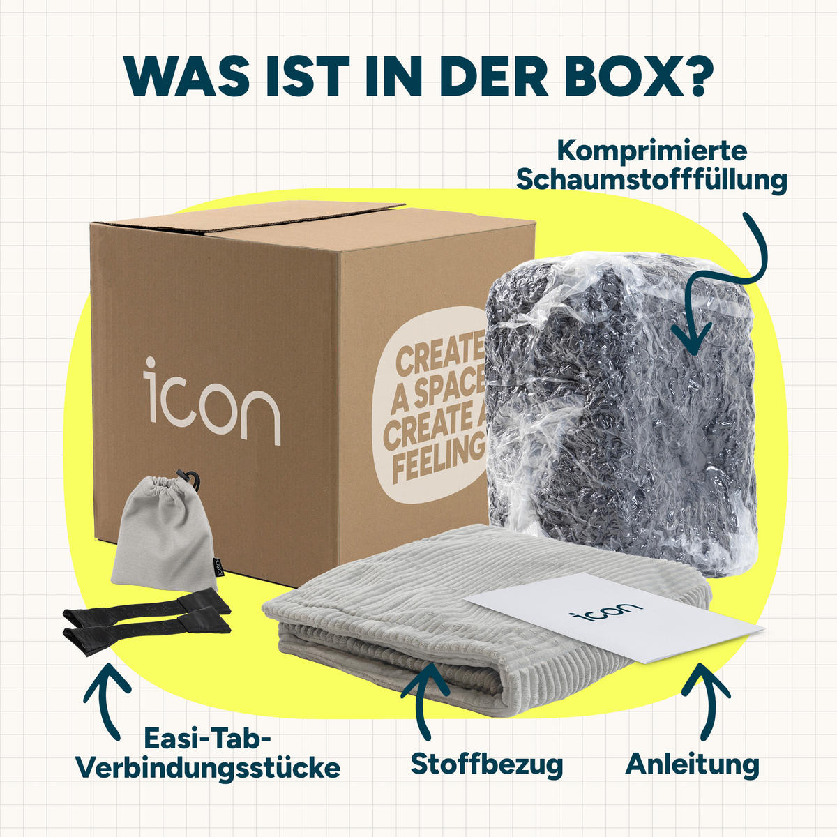 SITZSACK-SESSEL ZEN modular Cord - Grau, Textil (95/68/100cm) - icon