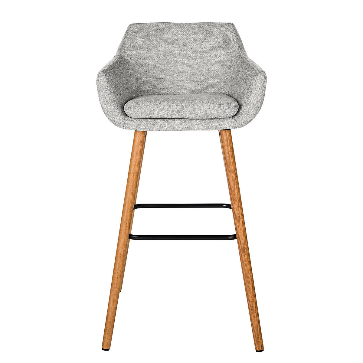 BARSTUHL-SET - Eiche massiv / Metall - Eichefarben/Hellgrau, Eichenholz/Holz (55/101/54cm) - home24