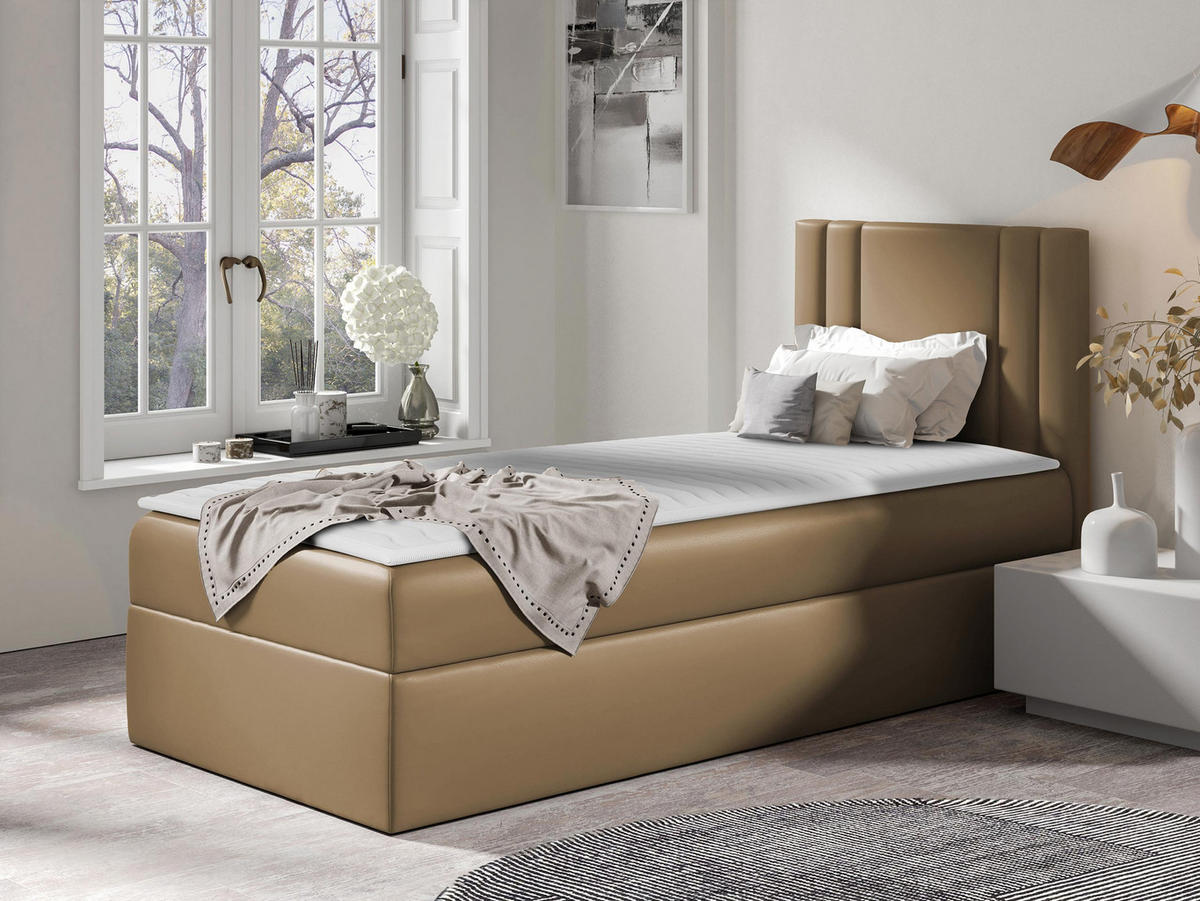 BOXBETT Carmen Mini, Seite zum Öffnen des Bettkastens: Rechts - Hellbraun, Holz (90/200cm) - MIRJAN24