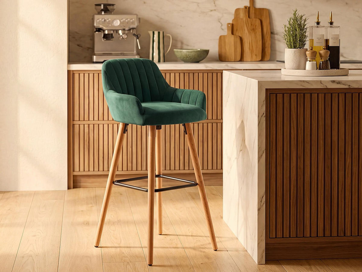 BARHOCKER - 47 cm x 52 cm - samt - smaragdgrün Eleana - Grün, Textil (47/98/52cm) - Vente-Unique