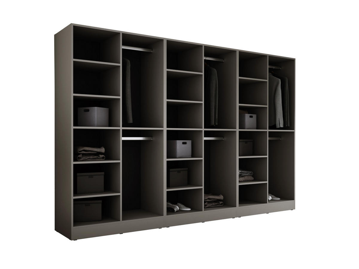 KLEIDERSCHRANK, Platingrau / Antisol Glas, 300 x 200 x 51 cm - Platinfarben/Schwarz, Holzwerkstoff (300/200/51cm) - 3XE LIVING