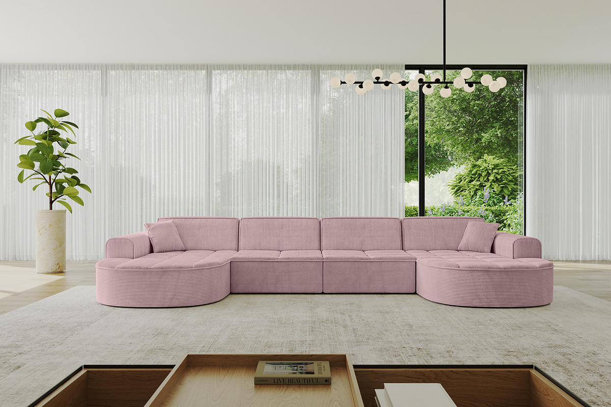 WOHNLANDSCHAFT TARO-U2 - 388x171x79,5 cm Rosa - Rosa, Holzwerkstoff/Textil (388/79.5/171cm) - ALTDECOR