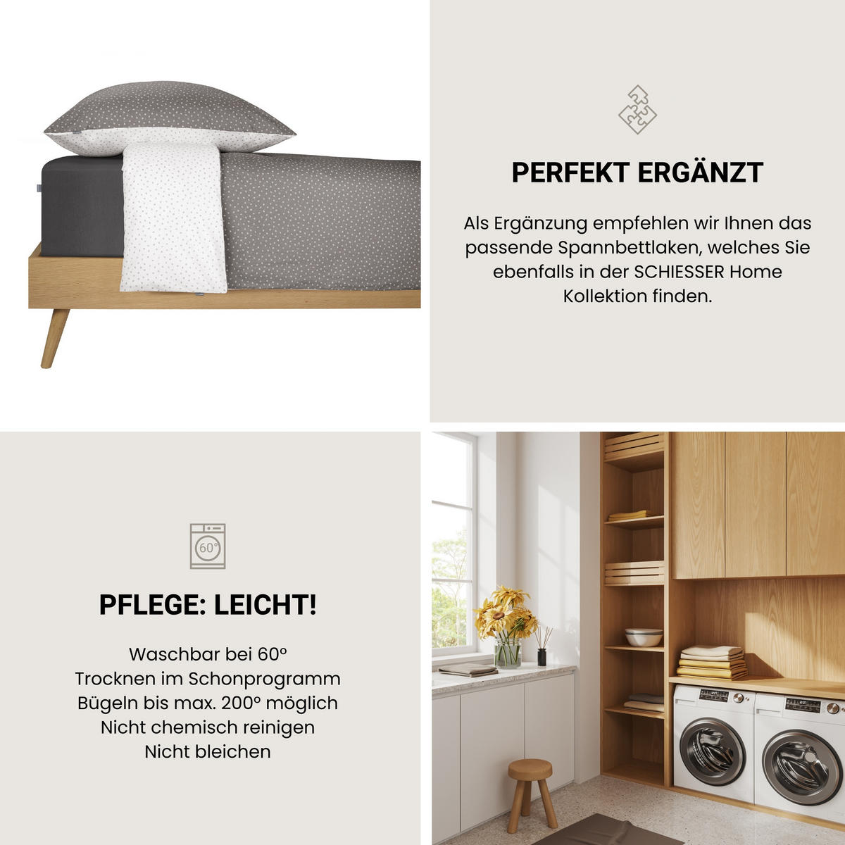 BETTWÄSCHESET Millie - Renforcé - 2-teilig - 155 x 220 cm - Grau - Grau, Textil (155/220cm) - SCHIESSER