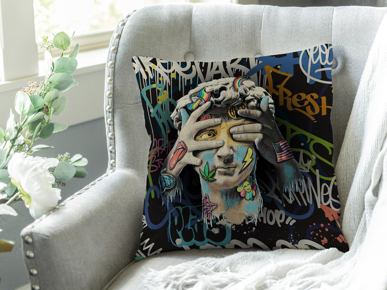 WENDE-KISSENHÜLLE POP-Art David 45/45 cm - Multicolor/Schwarz, Textil (45/45cm) - beties Heimtextil