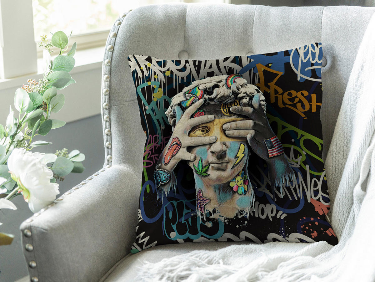 WENDE-KISSENHÜLLE POP-Art David 45/45 cm - Multicolor/Schwarz, Textil (45/45cm) - beties Heimtextil