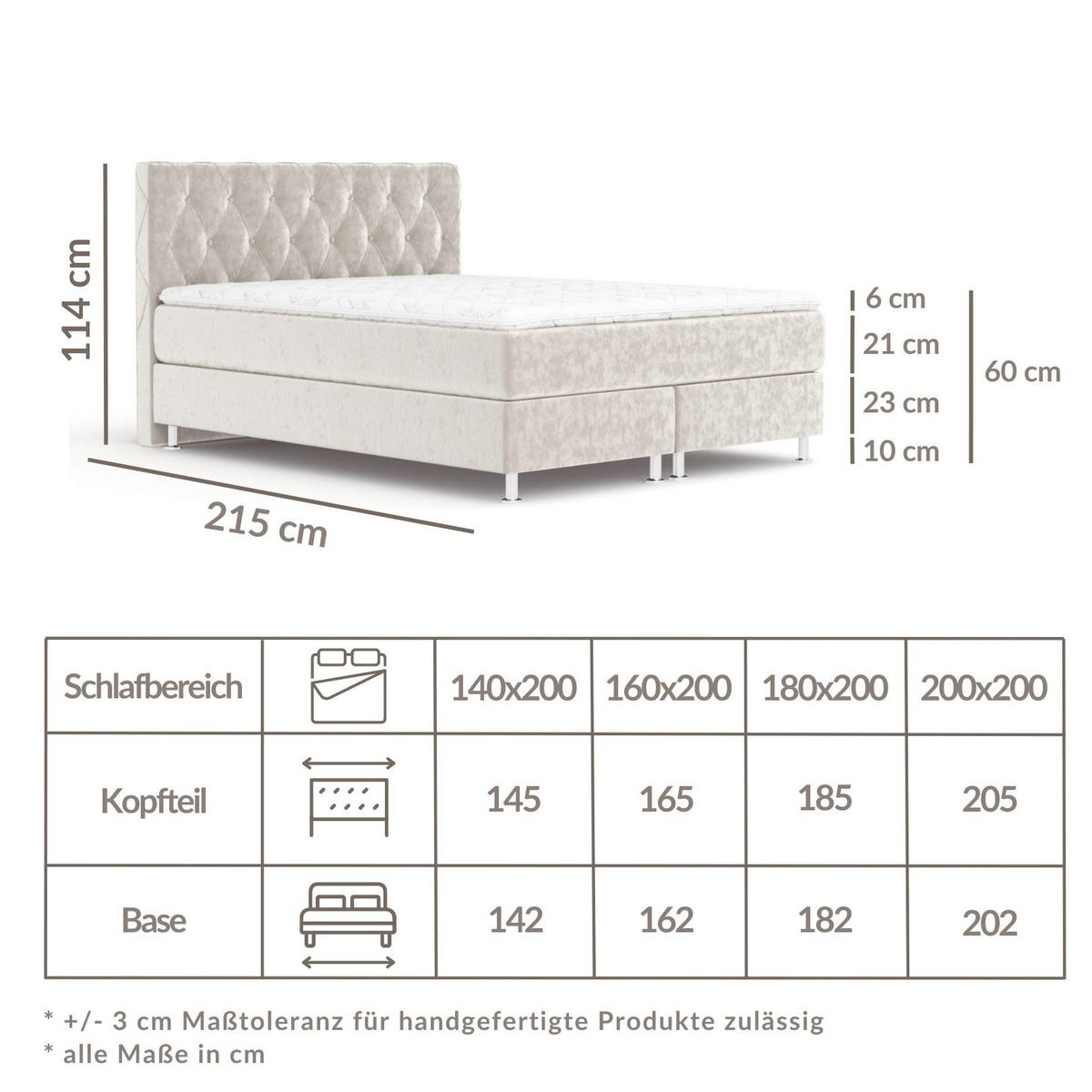 BOXSPRINGBETT Otus Ecru 140/200 cm mit Latex-Topper - Ecru/Silberfarben, Holz/Holzwerkstoff (140/200cm) - Maison de Reve