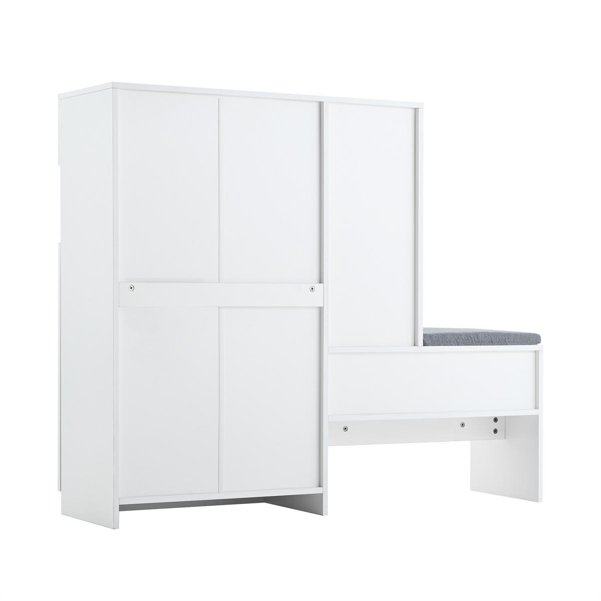 SCHUHSCHRANK DE-37893 mit Sitzbank und verstellbaren Böden Weiß - Weiß, Holzwerkstoff (130/110/35cm) - ComfortXL