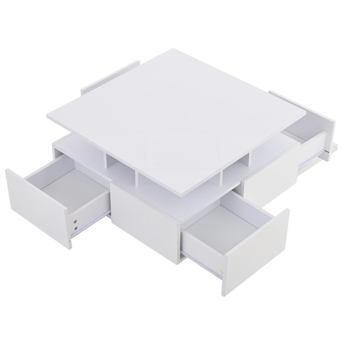 COUCHTISCH aus Spanplatte 70x70x40 cm Weiß mit LED-Beleuchtung, 4 Schubladen und Stauraum - Weiß, Holzwerkstoff (70/70/40cm) - IVMEU