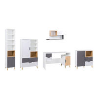 JUGENDZIMMER-SET JUSTIN E 5-teilig in Weiß / Graphit / Grau / Eiche - Eichefarben/Graphitfarben, Holzwerkstoff (331/190/55cm) - Deine Möbel 24