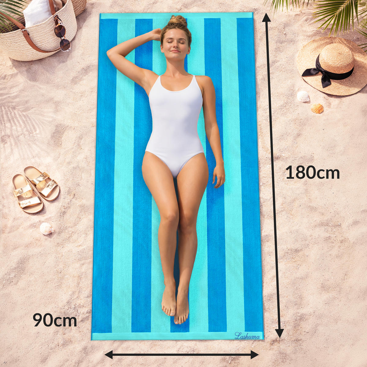 STRANDTUCH Riviera Frottee Velours 90x180 cm 480g/m² - Türkis/Blau, Naturmaterialien (90/180cm) - Lashuma