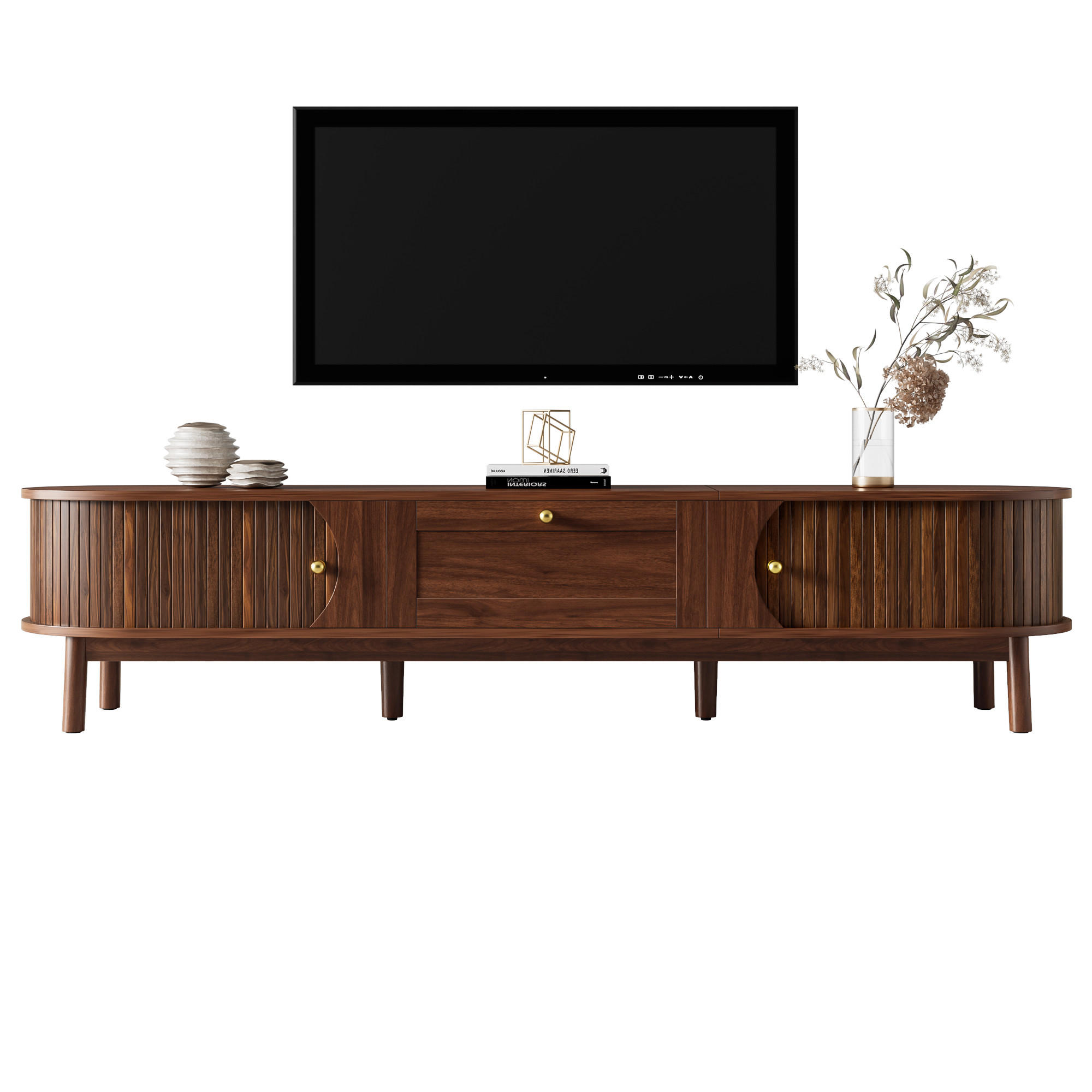TV-SCHRANK Massivholz Schubladen abgerundet Stauraum modern - Walnussfarben, Holzwerkstoff (39.5/38/170cm) - FLIEKS