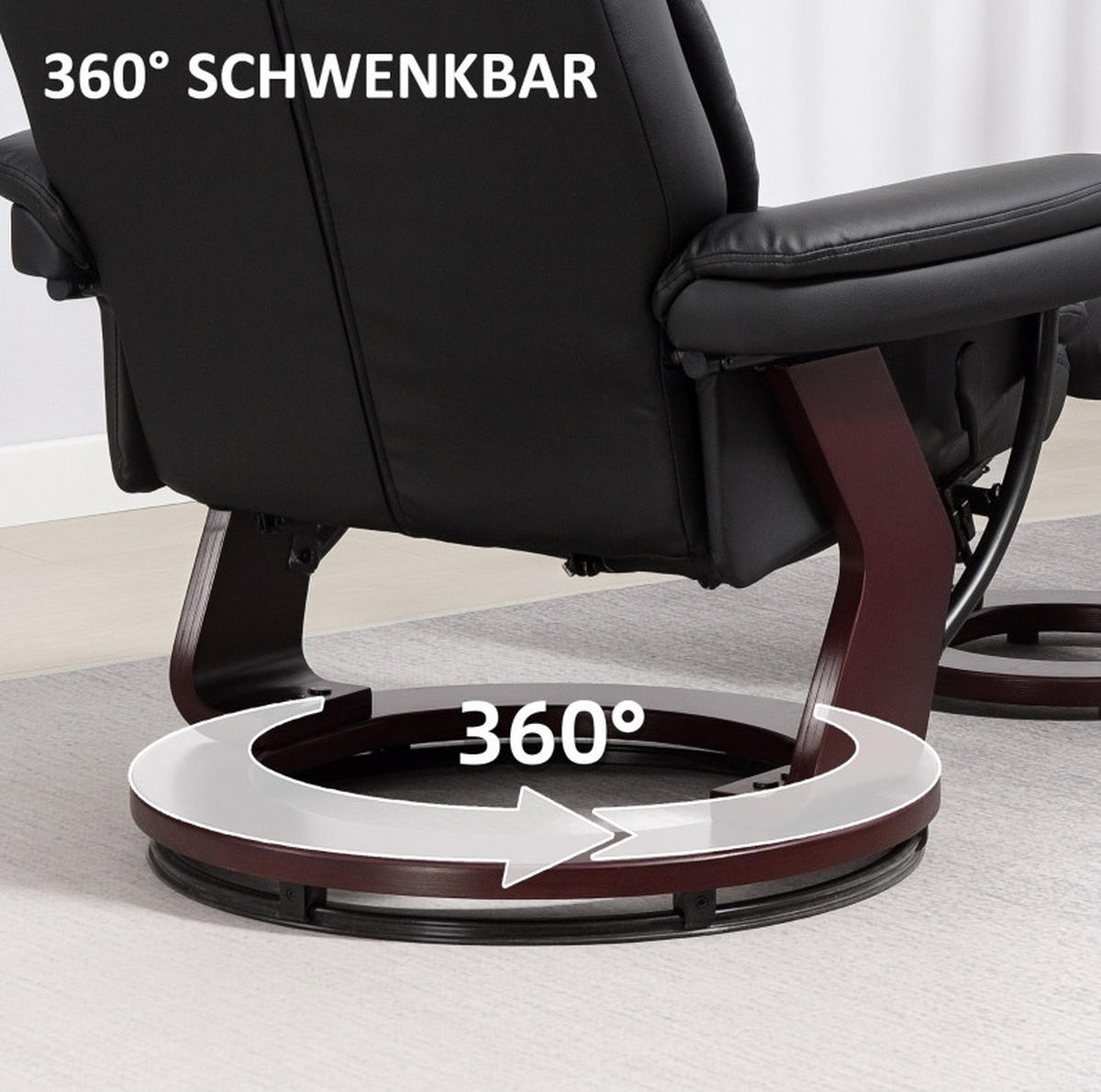 RELAXSESSEL 86/107/83 cm Schwarz aus Kunstleder mit Hocker - Schwarz, Kunststoff (83/107/86cm) - OKMYHOME