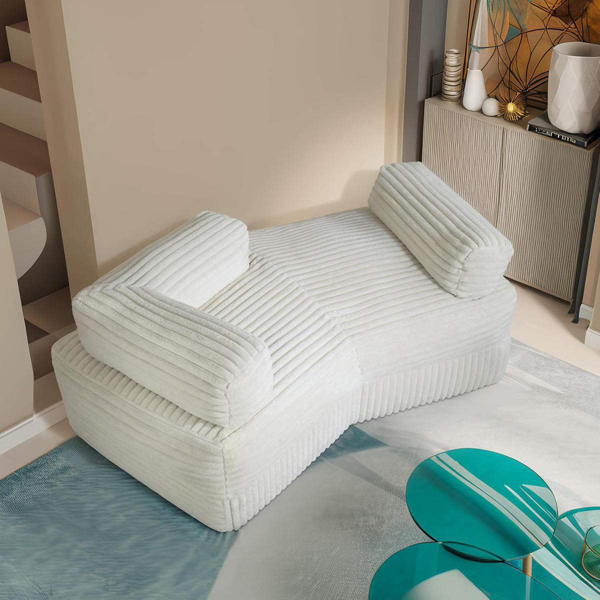 LOUNGE sofa cord Beige - Beige, Textil (218/80/90cm) - Vercart