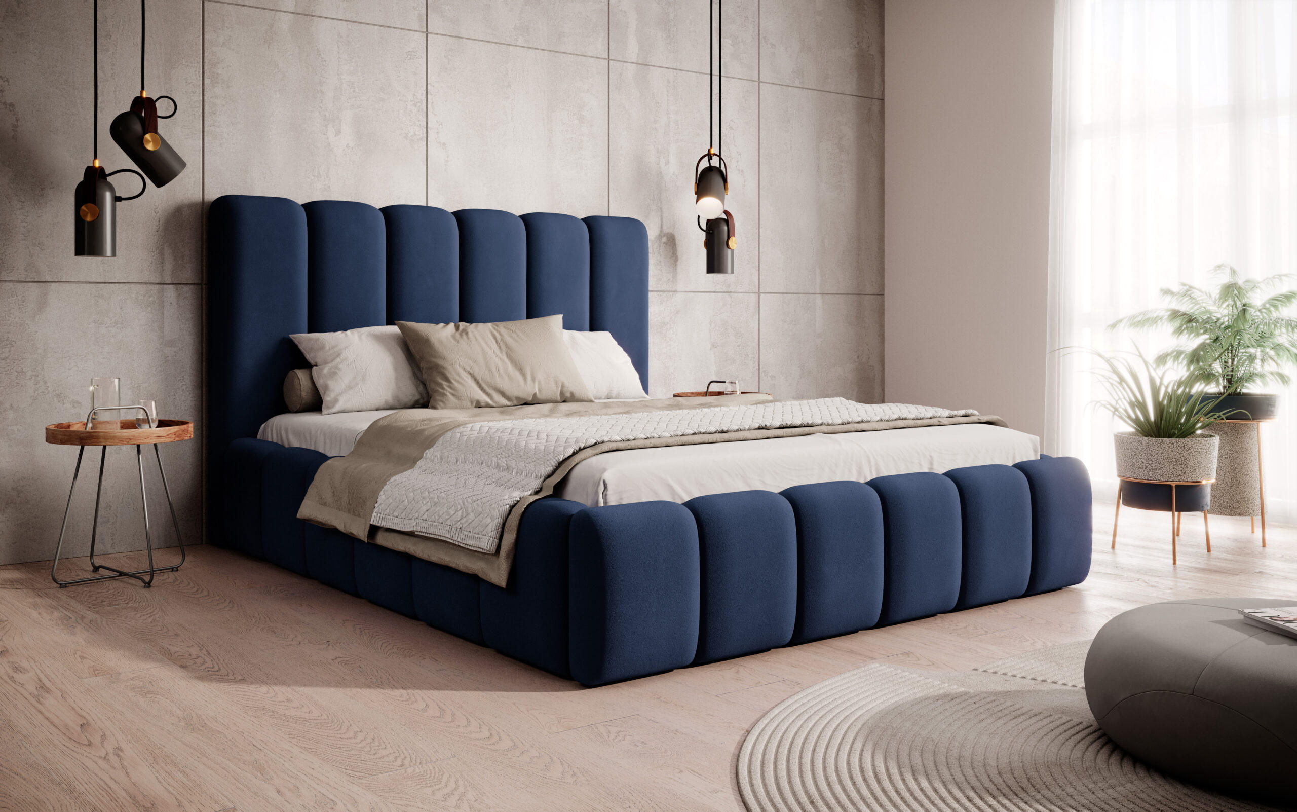 POLSTERBETT Doppelbett Rimini Dunkelblau 160x200 cm - Dunkelblau, Naturmaterialien (160/200cm) - Meblito