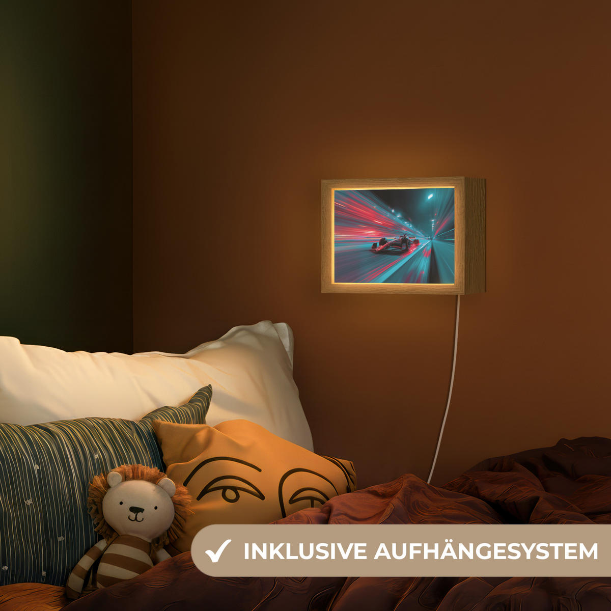 NACHTTISCHLAMPE Rennwagen - Rot - Geschwindigkeit 20x15 cm - Türkis, Holzwerkstoff (8/20/15cm)