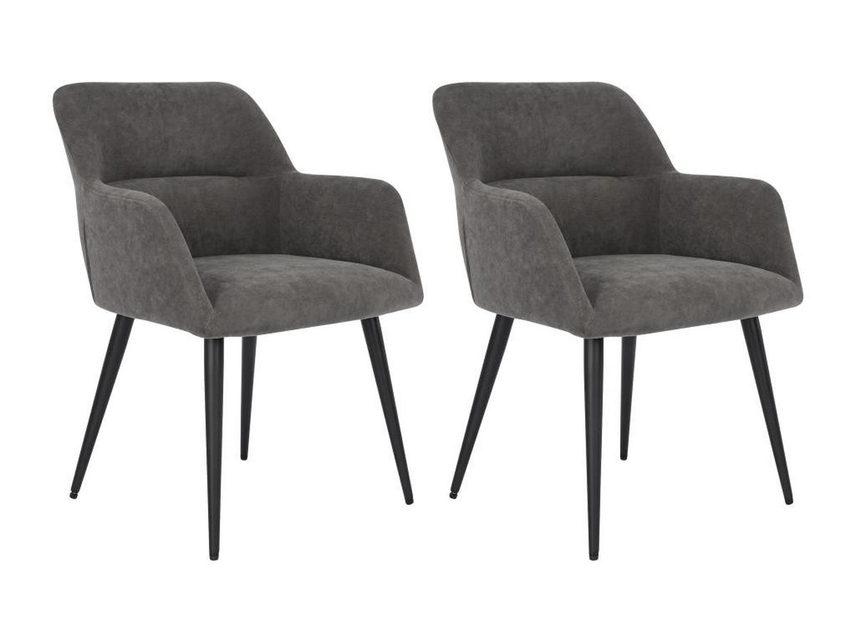 STUHL mit Armlehnen 2er-Set - Stoff & schwarzes Metall - Grau - HEKA - Anthrazit, Textil (61/78/59.5cm) - Vente-Unique