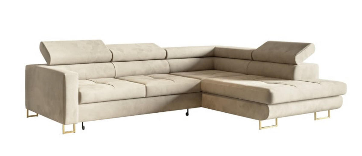 ECKSOFA Gold MERY Mit Verstellbaren Kopfstützen Rechts Ausziehbar - Ecru/Goldfarben, Textil (200/250cm) - Sepro Meble