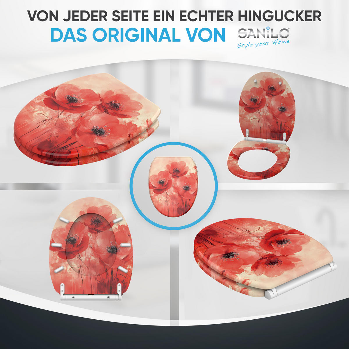 WC-SITZ mit Absenkautomatik & Top Fix Poppy - Rot, Holzwerkstoff (37.7/5.5/48cm) - Sanilo