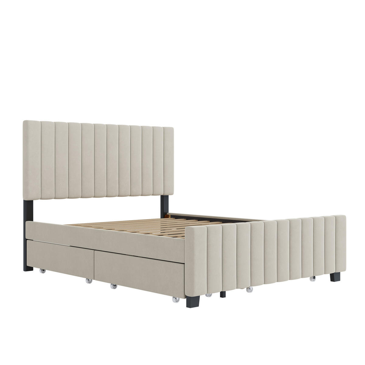 POLSTERBETT 140/190 cm mit Ausziehbett und zwei Schubladen in Beige - Beige, Textil (140/190cm) - OKWISH