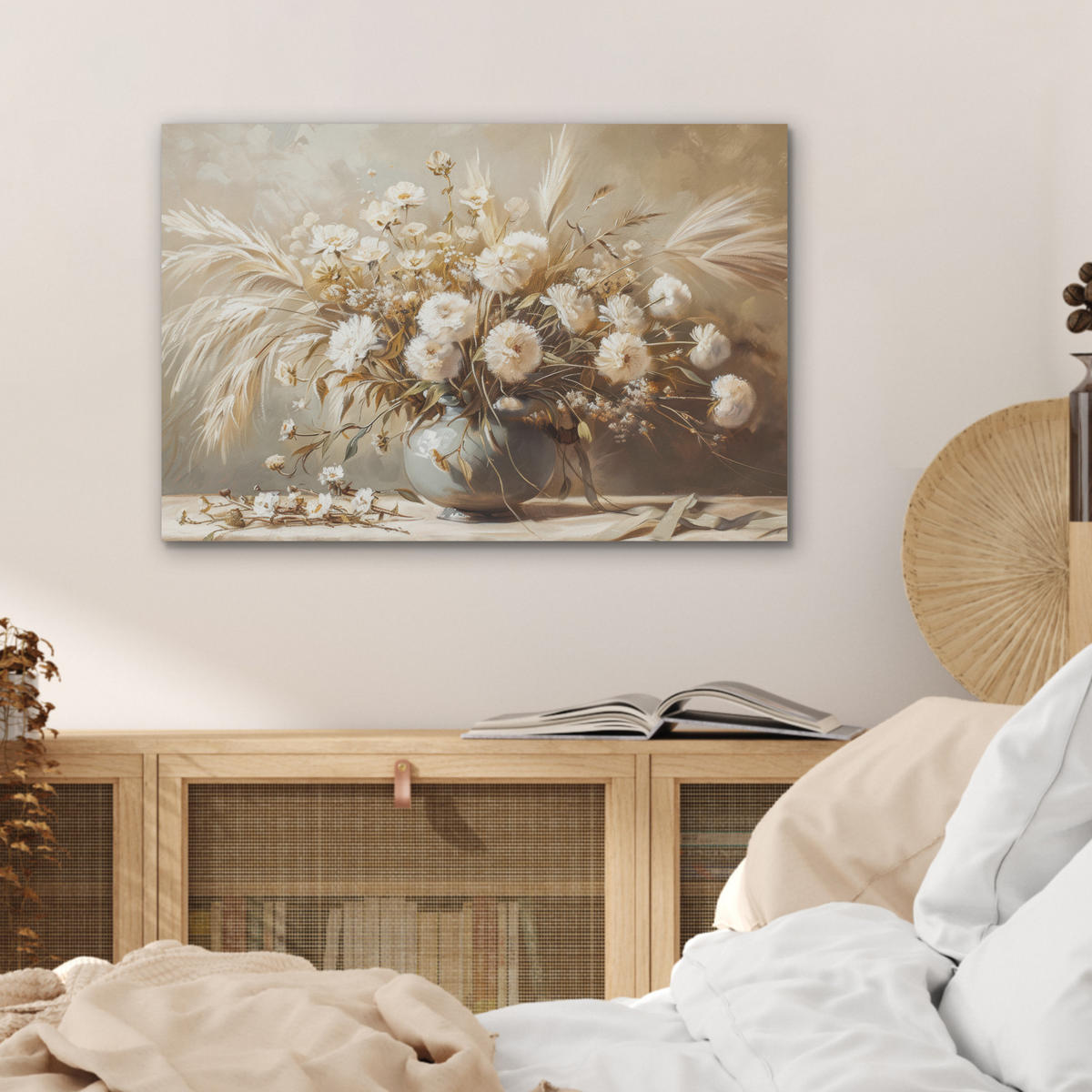 AKUSTIKBILD Blumen - Vase - Stilleben - Beige Wanddeko 70x50 cm - Creme, Kunststoff (70/50/0.9cm) - MuchoWow