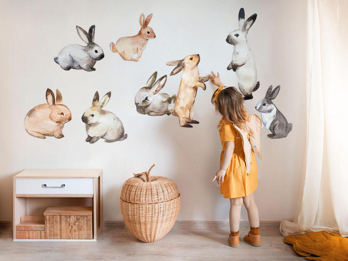 WANDAUFKLEBER 60x108cm - Hasenland - Multicolor, Kunststoff (60/108/0.1cm) - Wallfluent