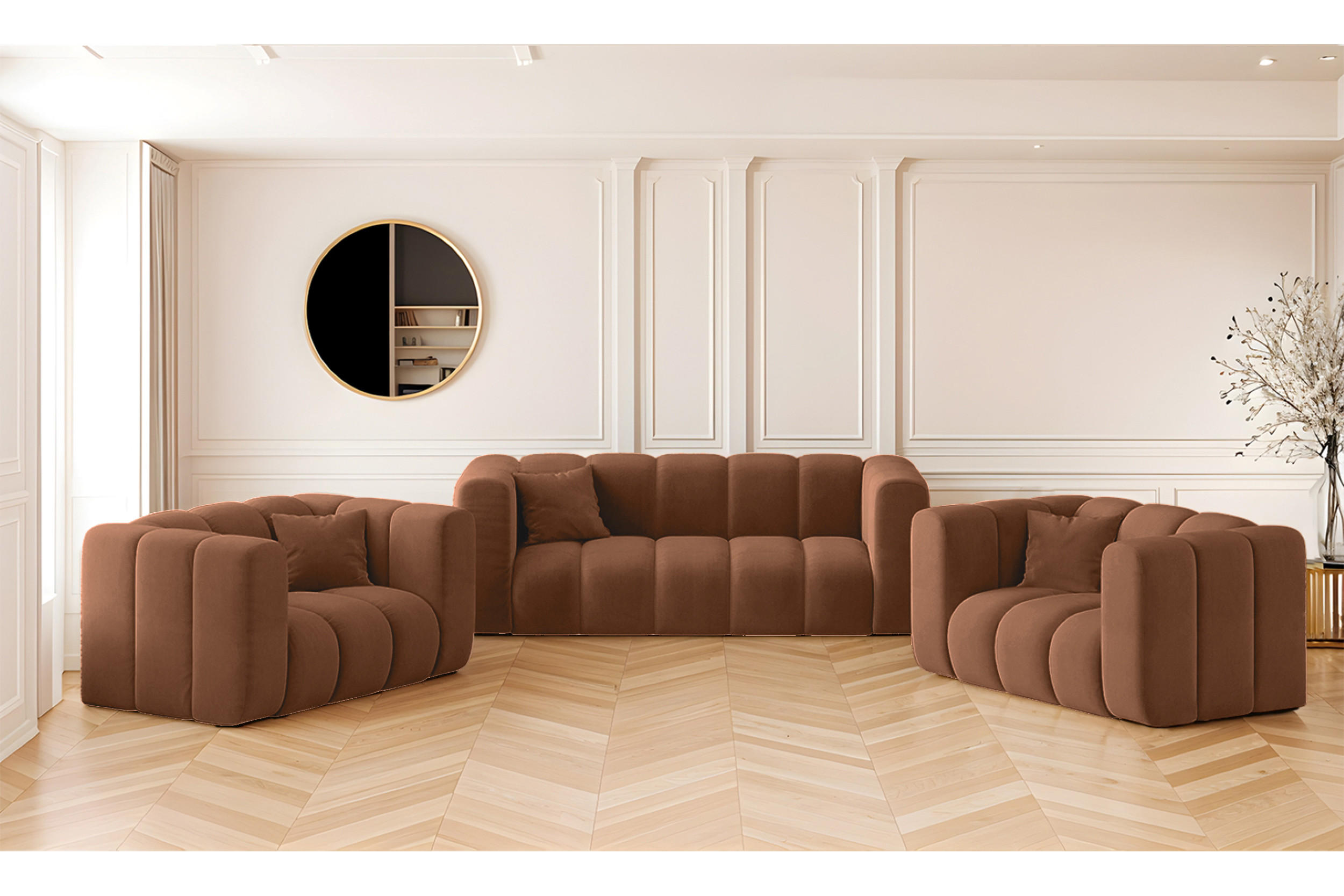 SOFAGARNITUR 2+1+1 Serie Grand Stilvol, Stoff Salvador Braun - Braun, Holz (91/70/197cm) - Kaiser Möbel