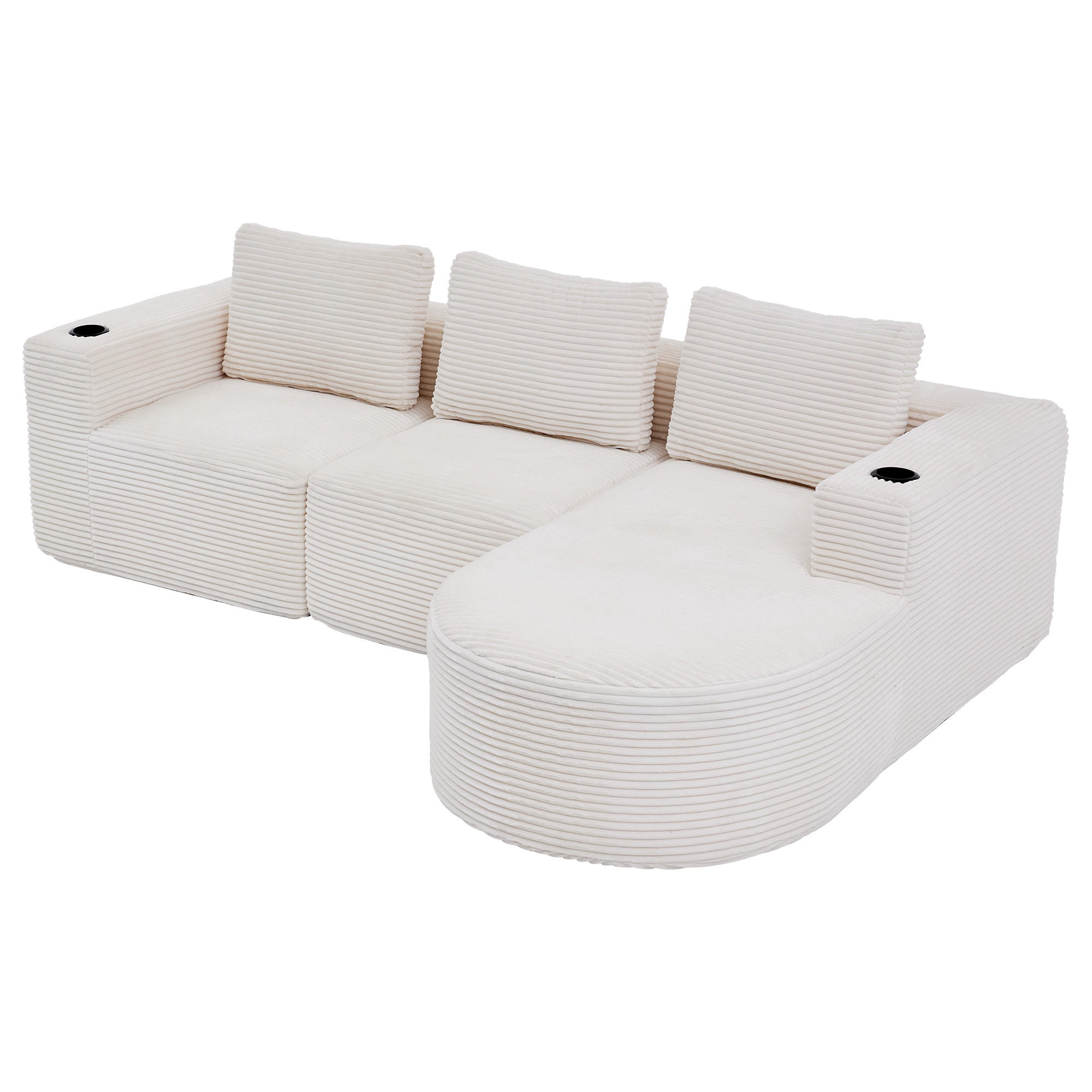 ECKSOFA DE-35200 mit 3 Kissen und 2 Becherhaltern Beige - Beige, Textil (176/265cm) - ComfortXL