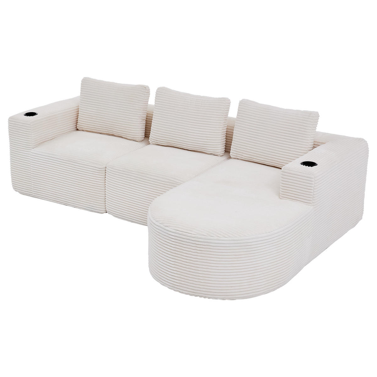 ECKSOFA 258/171/62.5 cm Beige mit 3 Kissen und 2 Getränkehalter - Beige, Textil (265/176cm) - Oxeza