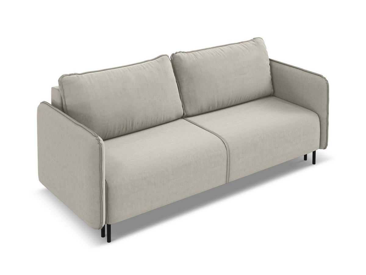 3-SITZER SOFA mit Schlaffunktion Samt Stoff Creme - Perlmutt/Creme, Holz/Textil (226/90/92cm) - Makamii