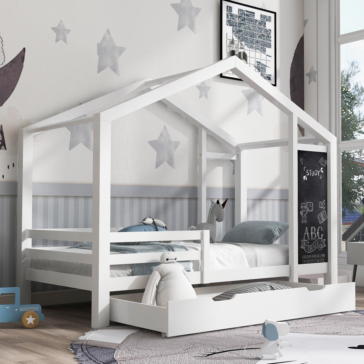 HAUSBETT Weiß - Weiß, Holz (208/177/96cm) - Urban Meuble