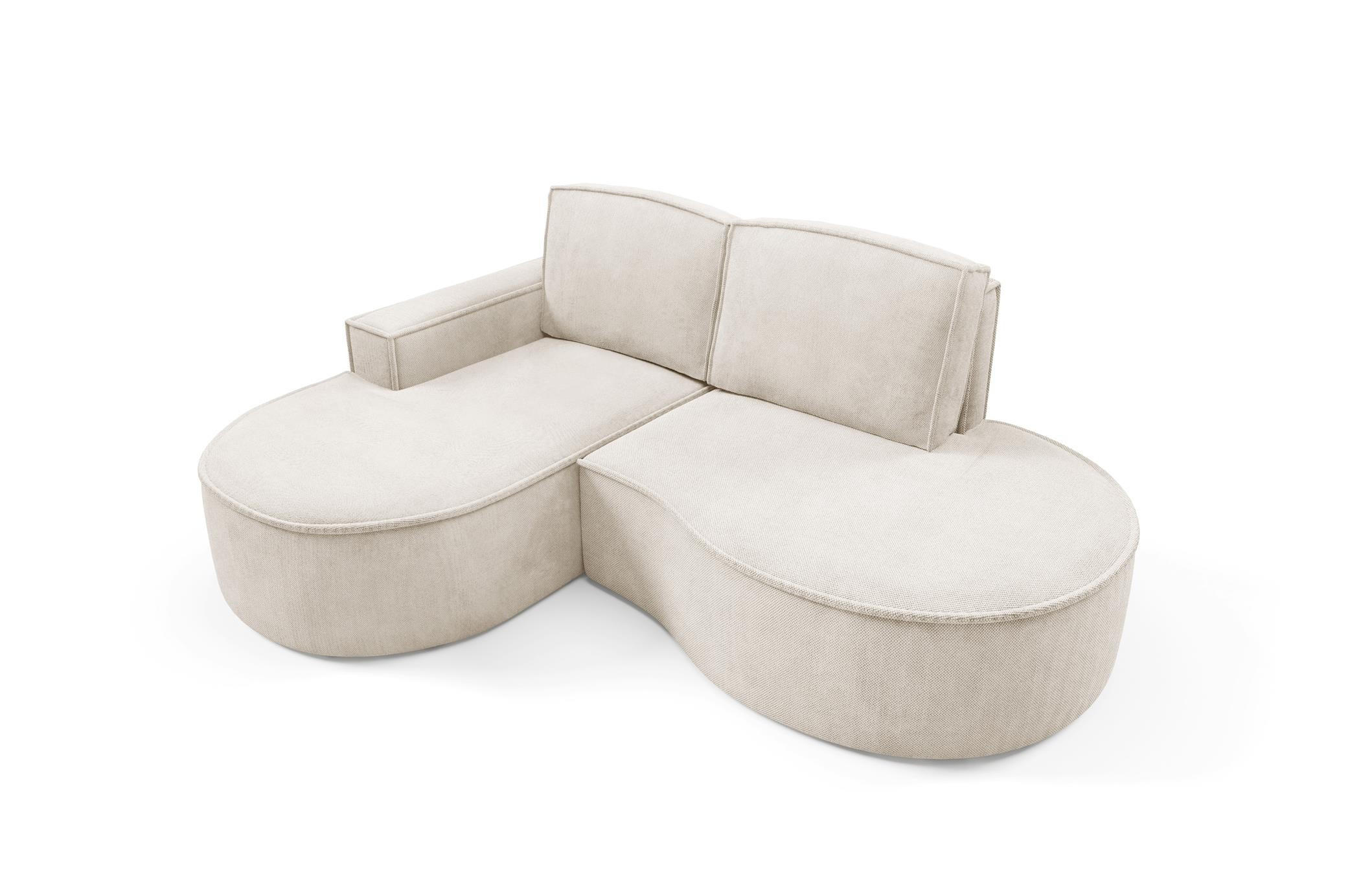 ECKSOFA Flow Hellbeige, mit Kissen in Curio Stoff, linke seite - Creme, Holzwerkstoff/Textil (210/157cm) - Bettso