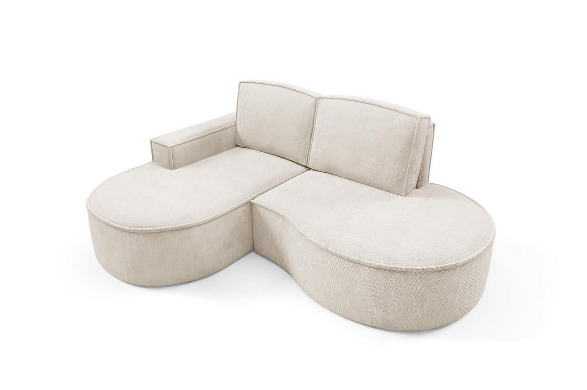 ECKSOFA Flow Hellbeige, mit Kissen in Curio Stoff, linke seite - Creme, Holzwerkstoff/Textil (210/157cm) - Bettso