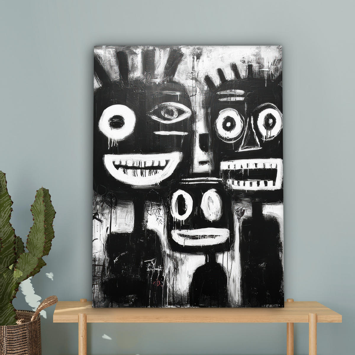 LEINWANDBILD Malerei - Figuren - Schwarz - Abstrakt Wandbild Wohnzimmer 60x80 cm - Schwarz, Textil (60/80cm) - MuchoWow