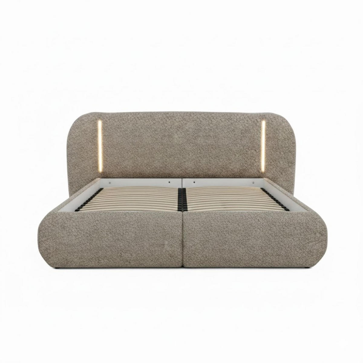 POLSTERBETT Corfu mit LED-Beleuchtung, mit Bettkasten, rundliche Formen, 180x200, Braun - Braun, Textil/Metall (180/200cm) - Beautysofa