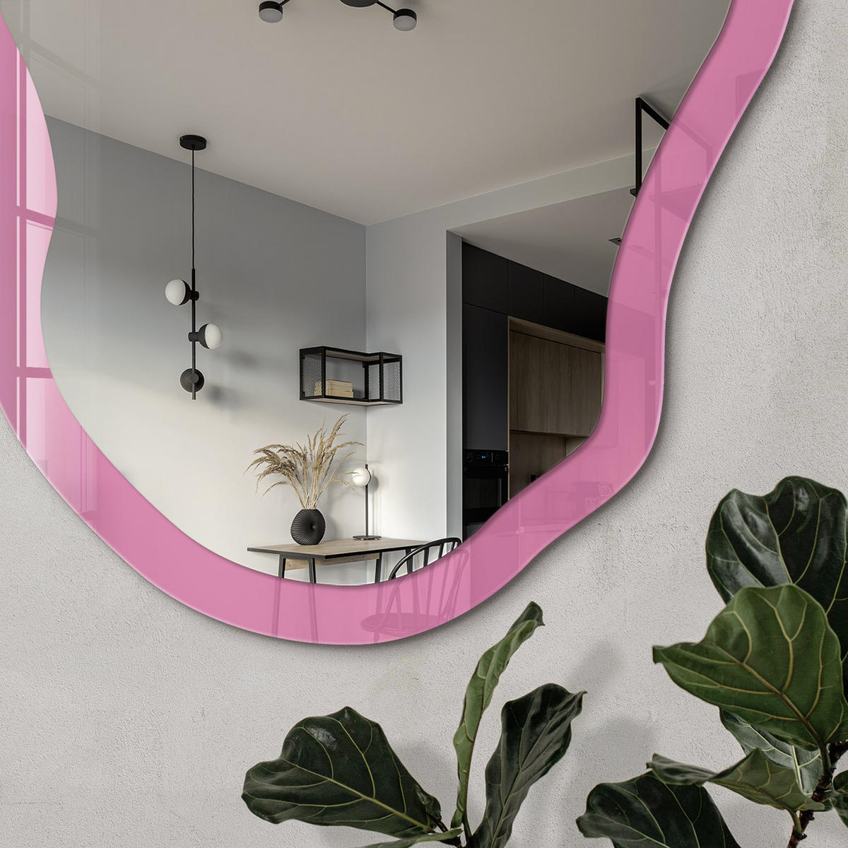 SPIEGEL 90x45 cm asymmetrisch mit Druck - Kühles Rosa - Transparent, Glas (45/90/0.4cm) - TULUP