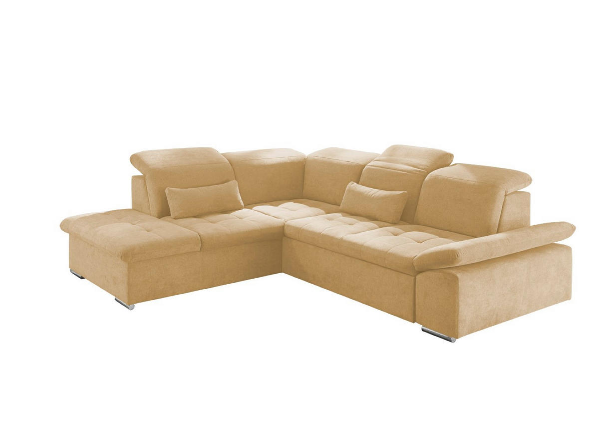 ECKSOFA mit Schlaffunktion mit Bettkasten und verstellbaren Kopf- und Rückenlehnen - Chromfarben/Beige, Textil (276/240cm) - ed exciting design