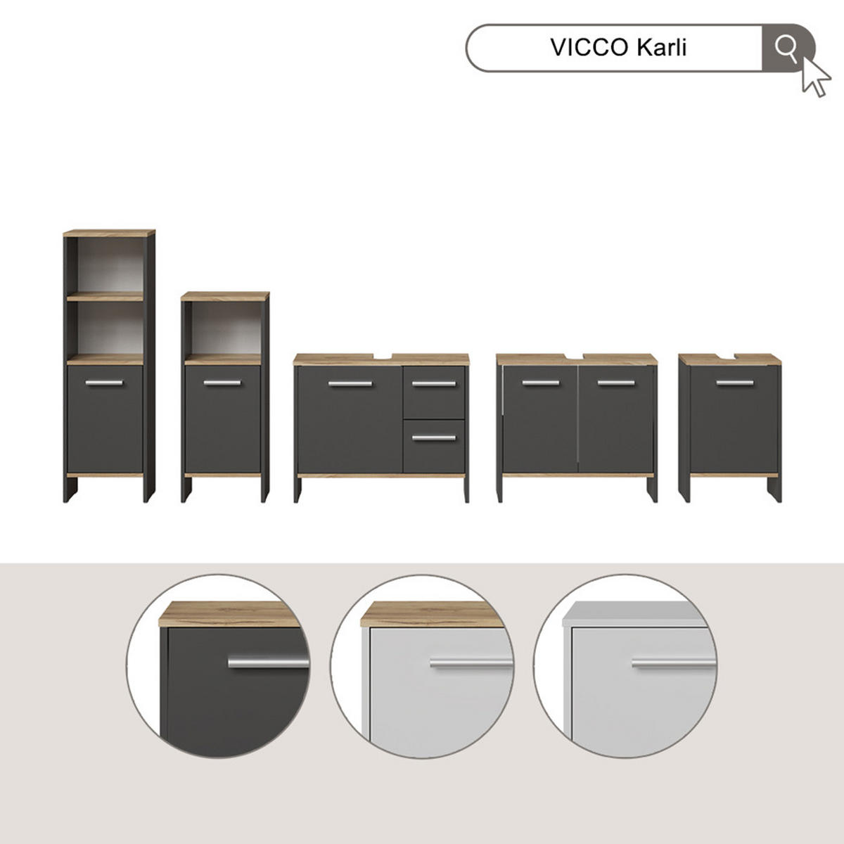 WASCHBECKENUNTERSCHRANK Karli Anthrazit/Goldkraft Eiche 38.2 x 57 cm mit der Tür - Anthrazit, Holzwerkstoff (38.2/57/26.3cm) - Vicco