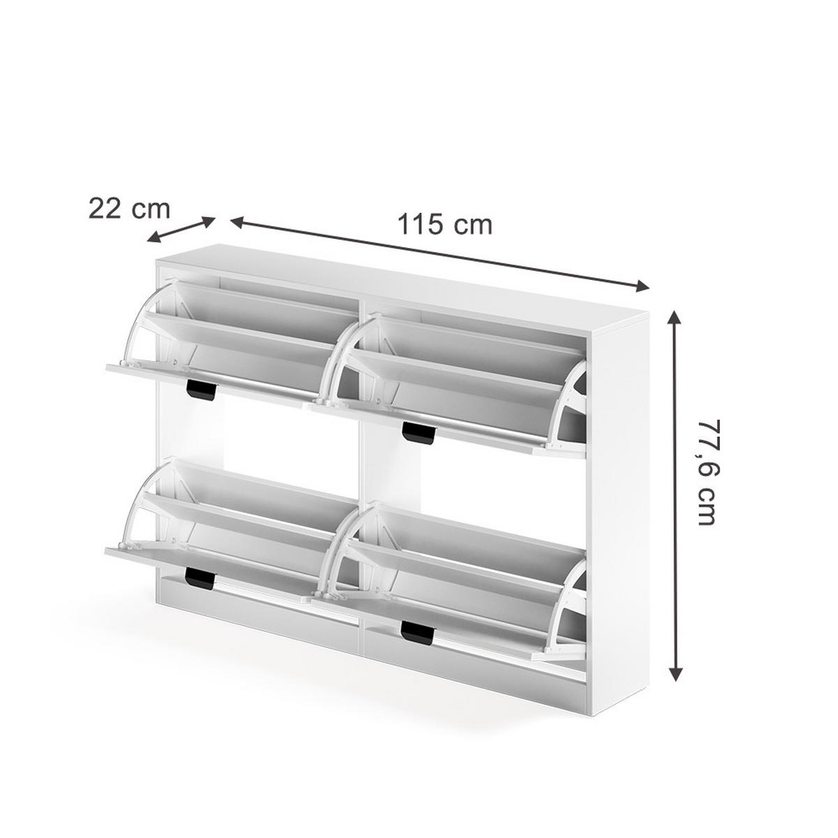 SCHUHKIPPER Gizmo, Weiß, 115 x 77.6 cm mit 2x2 Fächern - Schwarz/Weiß, Holzwerkstoff (115/77.6/22cm) - Vicco