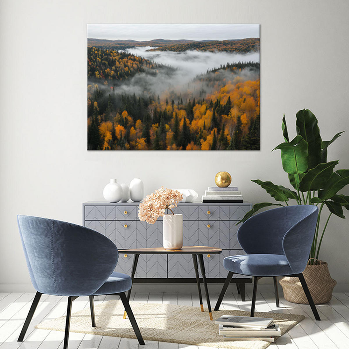 WANDBILD wald in nebel natur landschaft - Grün, Textil (60/40cm) - Feeby