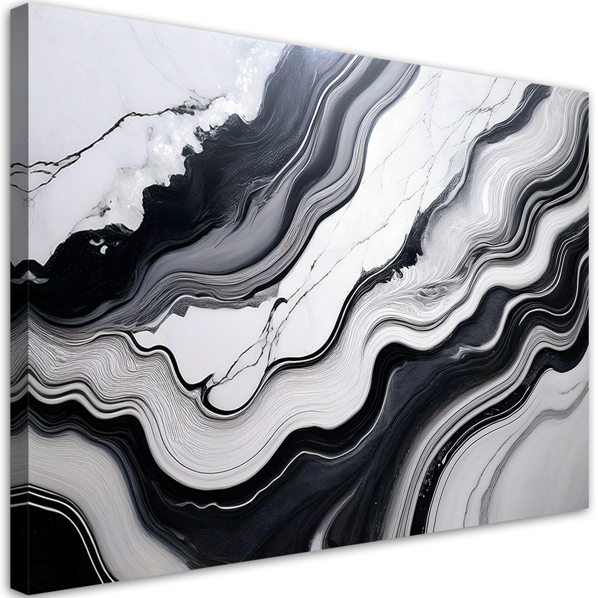 LEINWANDBILD Abstraktion aus schwarzem und weißem Marmor 60x40cm - Schwarz, Textil (60/40cm) - Feeby