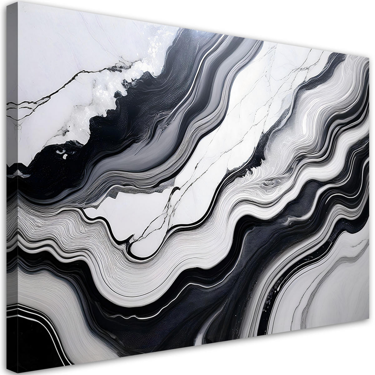 LEINWANDBILD Abstraktion aus schwarzem und weißem Marmor 60x40cm - Schwarz, Textil (60/40cm) - Feeby