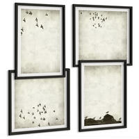 BILDER SET 4er Set - 50x50 cm & 40x60 cm Schwarzer Rahmen - Minimalistische Vogelmalerei - Schwarz, Kunststoff (50/50cm) - TULUP