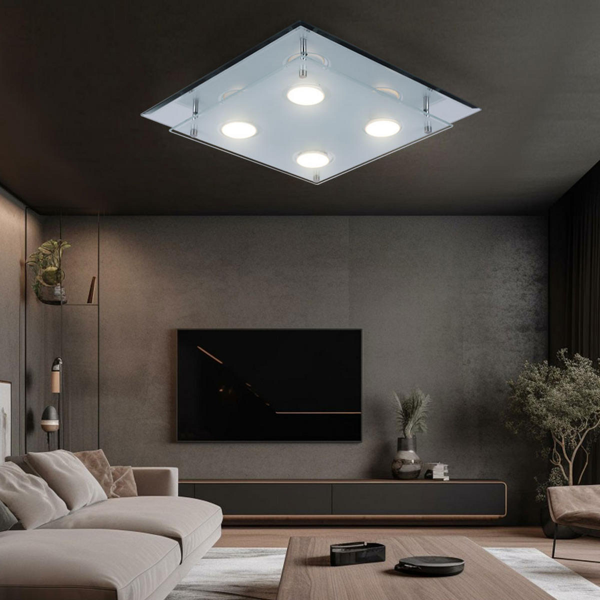 LED DECKENLEUCHTE ARENA Chrom Silber - Silberfarben, Glas (34/34/8cm) - Esto