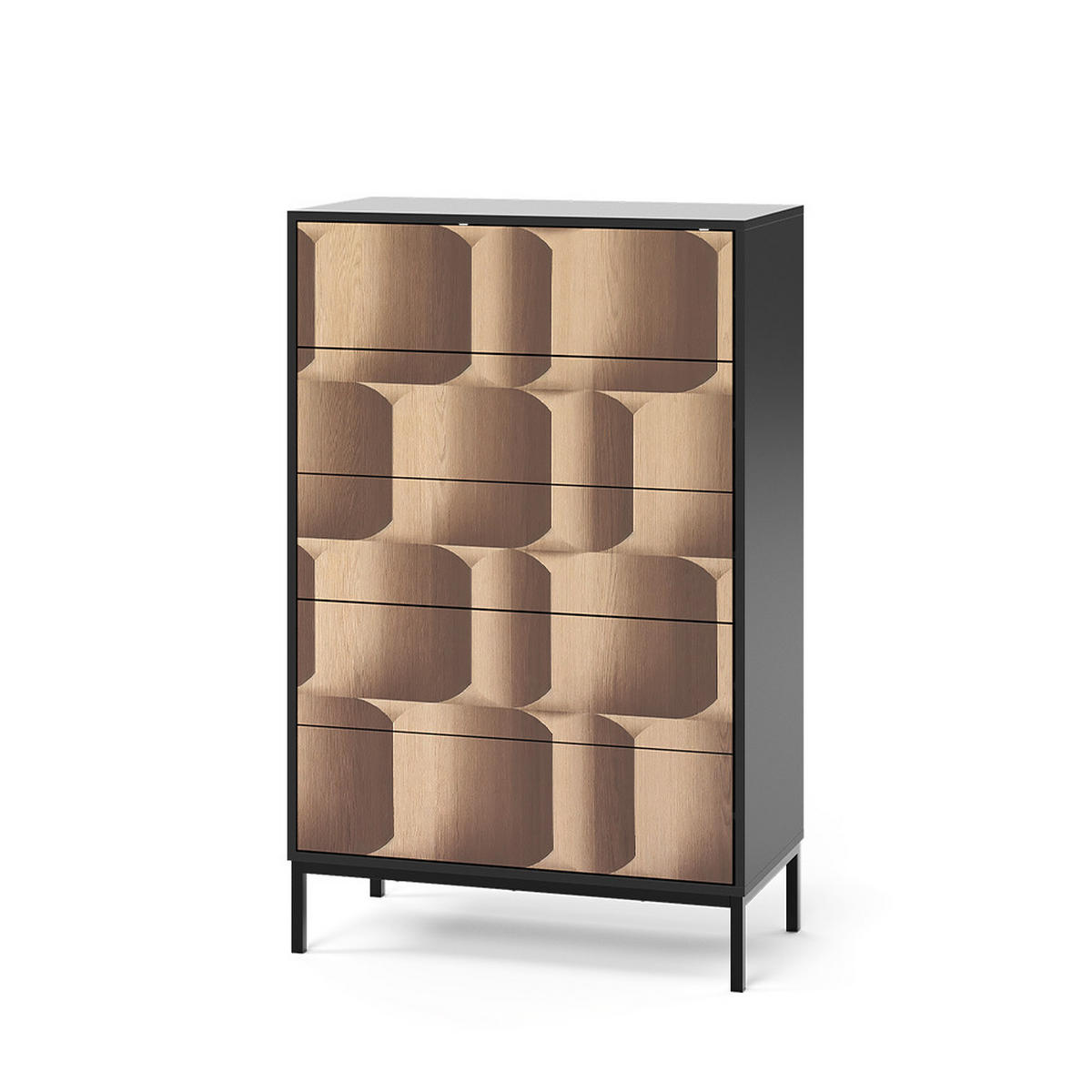 KOMMODE Eliza Schwarz/Eiche 76 x 120 cm mit 5 Schubladen - Eichefarben/Schwarz, Holzwerkstoff (76/120/40cm) - Vicco