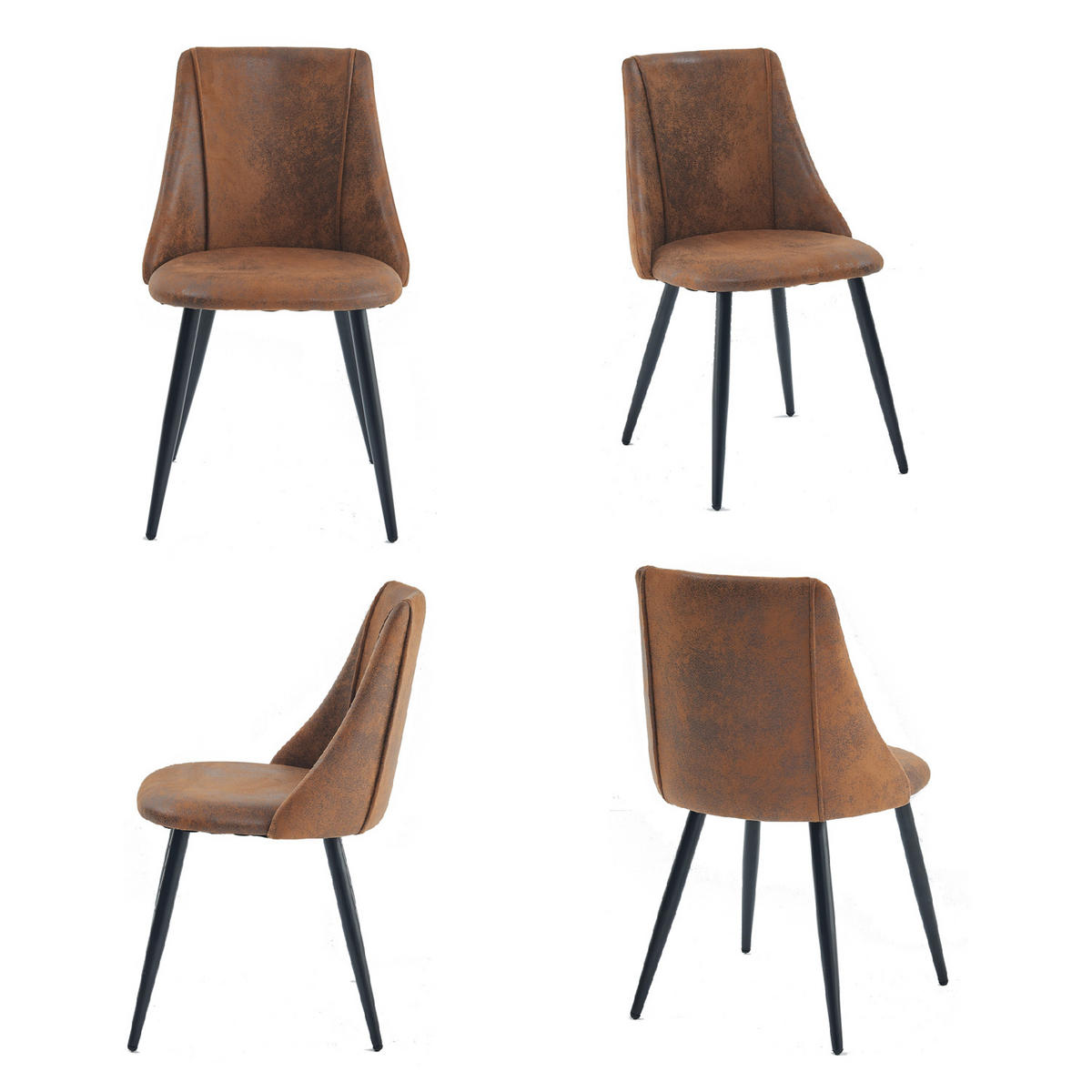 ESSZIMMERSTÜHLE 4er-Set, Industrielles Design, Gepolsterte Sitzfläche in Wildlederoptik, Metallbeine, Braun - Braun, Leder/Metall (53.5/83/44cm) - Meubles Cosy