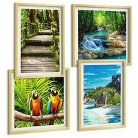 BILDER SET 4er Set - 50x50 cm & 40x60 cm Goldrahmen - Tropischer Wald Papageienwasserfall - Goldfarben, Kunststoff (50/50cm) - TULUP